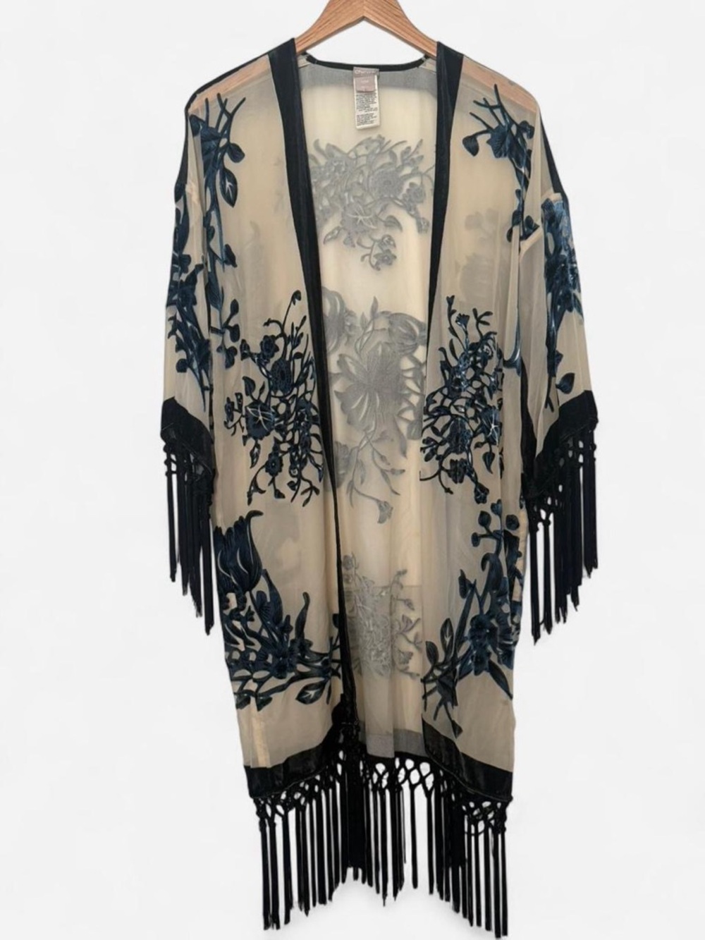 Sheer Velvet Fringe Kimono